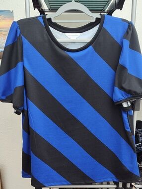 Liz Claiborne Light Blue and Black Crew Neck Top